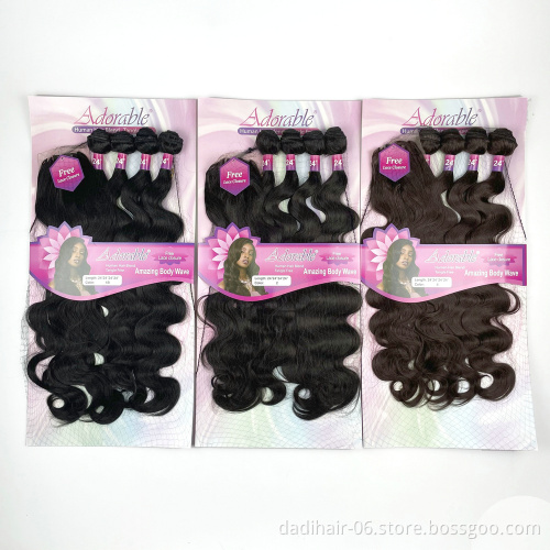 Adorable Full Packet Solution Synthetic Hair Bundles With Free 4*4 Lace Closure Amazing Body Wave 4pcs 24"
